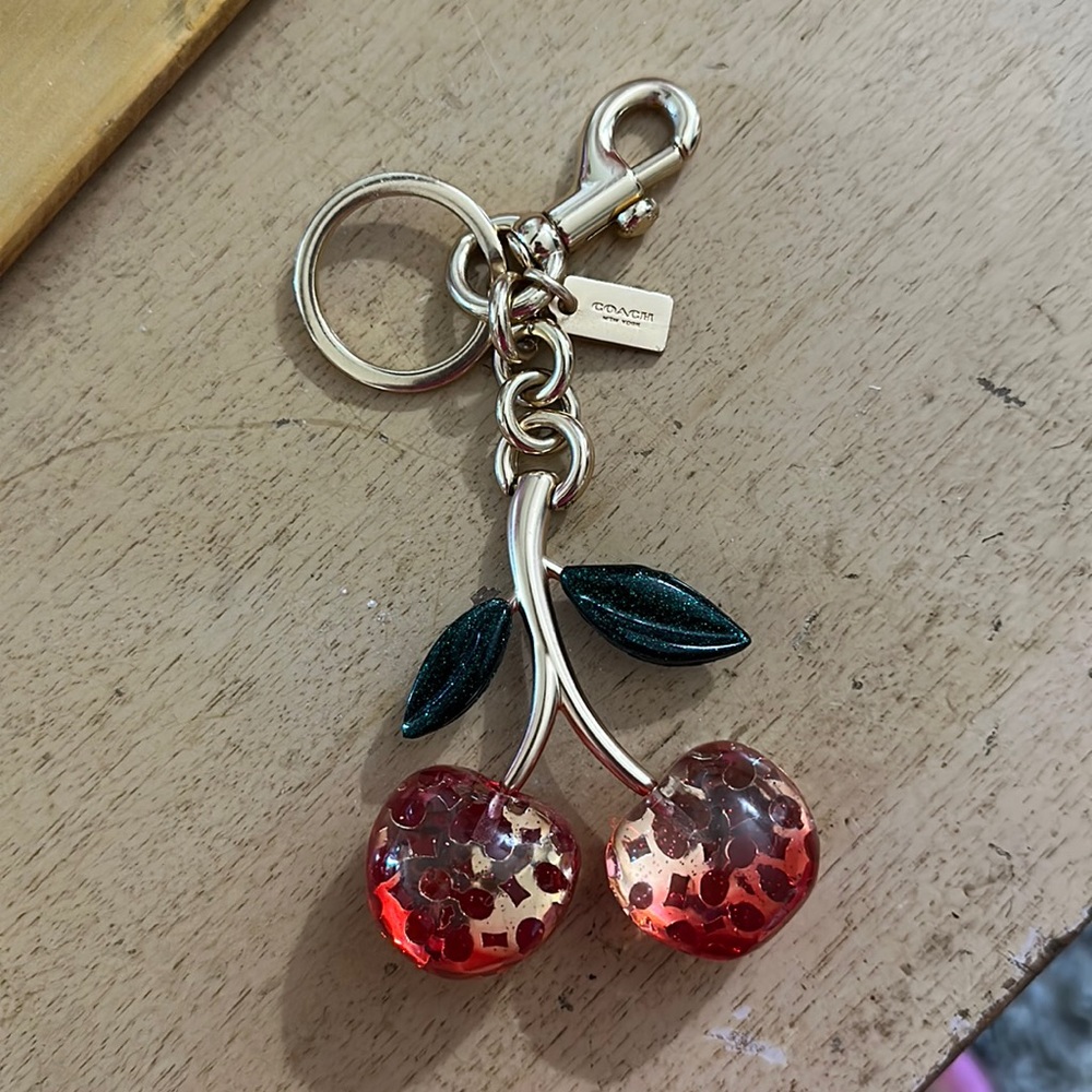 COACH Signature Cherry Pink Bag Charm Keychain